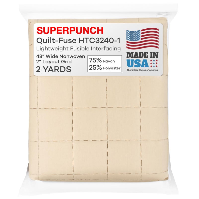 Superpunch Quilt-Fuse HTC3240-1 Interfacing/Interlining, White Fusible Interfacing Lightweightâ€“ 48â€ Wide Nonwoven 2â€ Layout Grid, Iron On Polyester/Rayon Interfacing for DIY Crafts Supplies- USA Made - Image 1